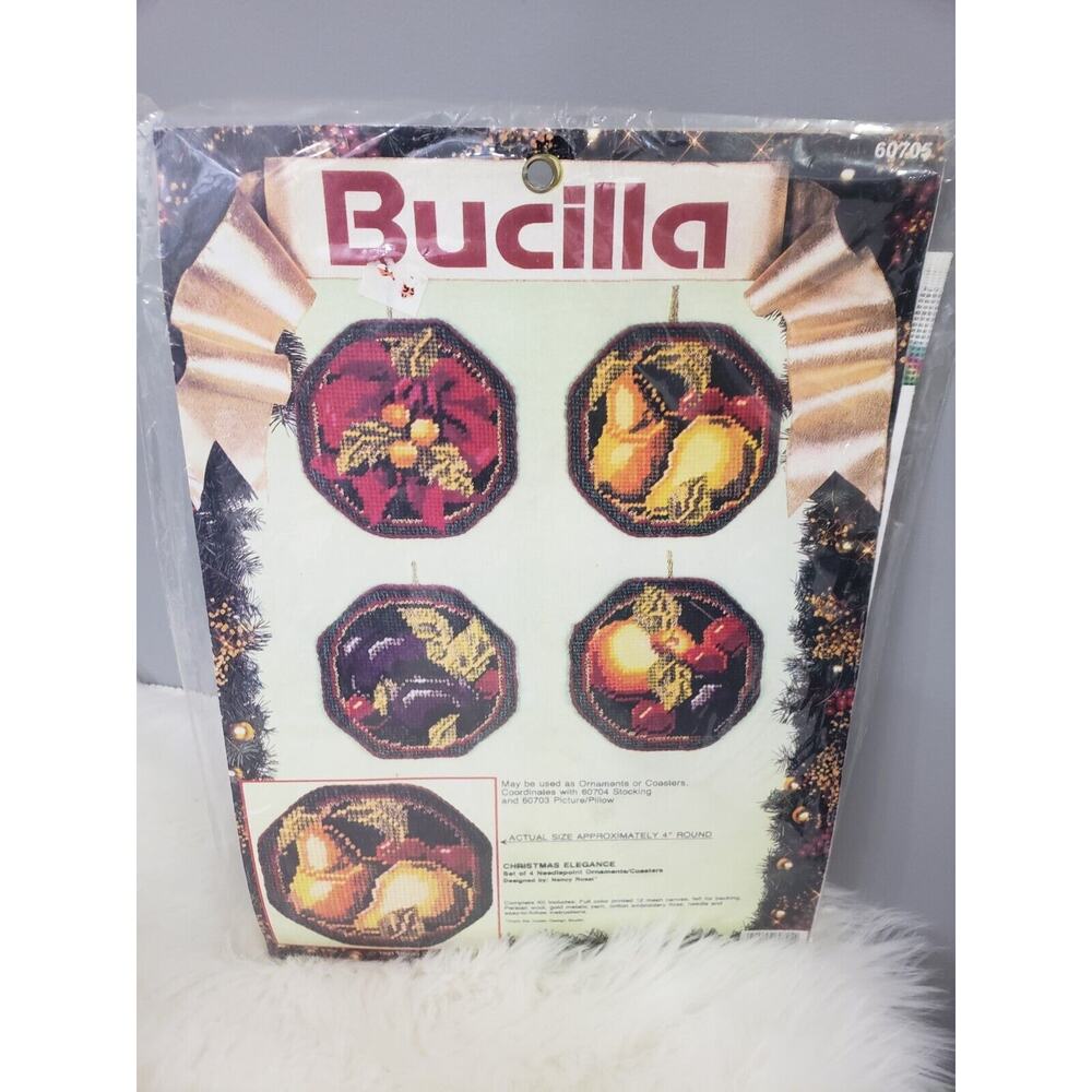 Vtg Bucilla Christmas Elegance Counted Cross Stitch Ornaments Coaster Kit 60705